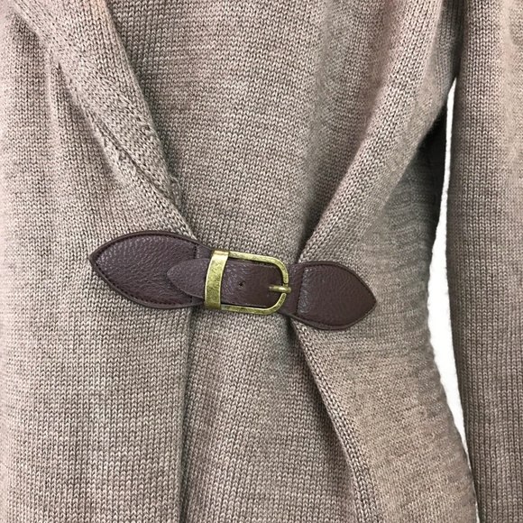 Cynthia Rowley Long Tan Merino Wool Wrap Sweater L - Picture 2 of 6